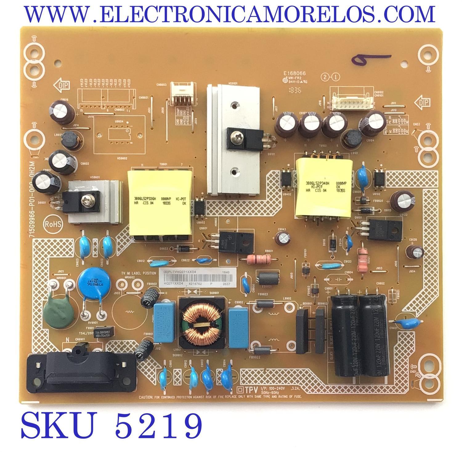 FUENTE PARA TV VIZIO / NUMERO DE PARTE PLTVHQ271XXD4 / 715G9966-P01-000-0H2M / HQ271XXD4 / 4218762 / MODELO D43F-F1
